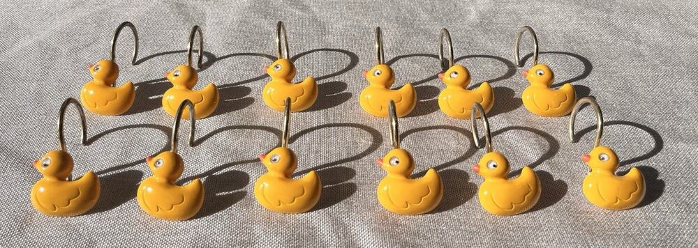 Shower Curtain Hangers Yellow Ducks Rubber Duckie Googly Eyes 12 Hangers Vtg